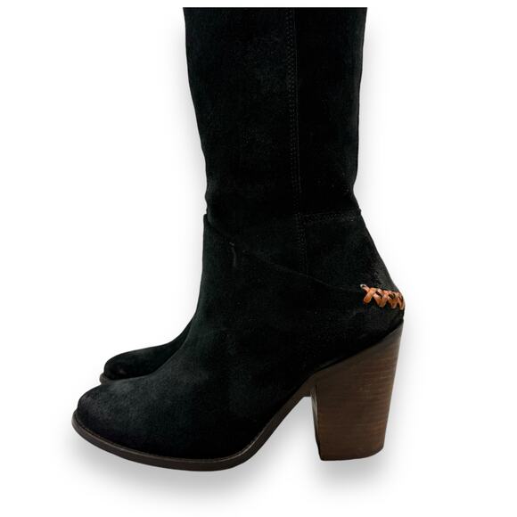 FREE PEOPLE knee high black suede riding boots with braided leather trim - Picture 13 of 16